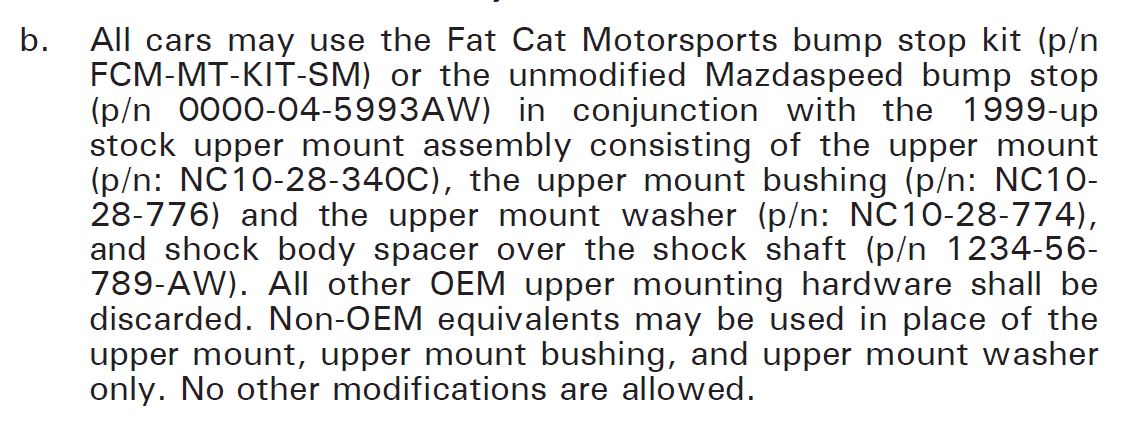 Spec Miata Bump Stop Rules